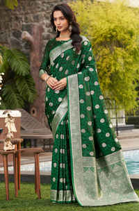 Satin Silk Saree in Green with Woven Design and Blouse Piece