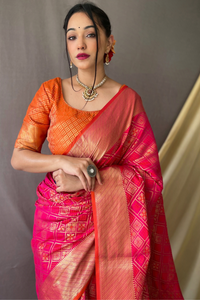 Meenakari Woven Patola Silk Saree With Blouse Piece