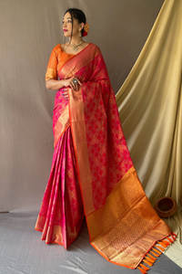 Meenakari Woven Patola Silk Saree With Blouse Piece