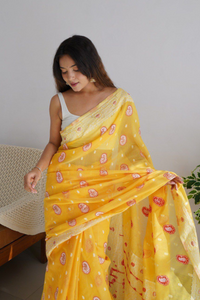 Jacquard Woven Cotton Linen Silk Saree With Blouse Piece