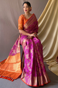 Meenakari Woven Patola Silk Saree With Blouse Piece