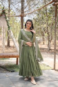 Desirable Women's gown Made With Faux Blooming Fabrics and Designer Embroidered Dupatta