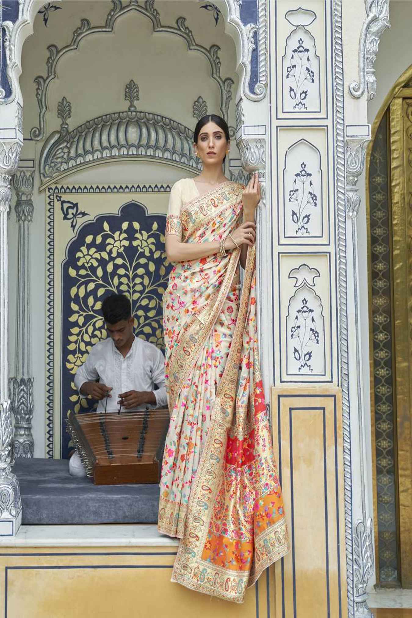 Kashmiri Weaving Silk Saree With Indian Rich Pallu