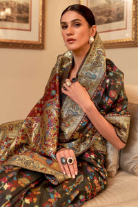 Kashmiri Weaving Silk Saree With Indian Rich Pallu