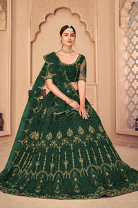 Dark Green Embroidery Lehenga With Thread Wrok For Women