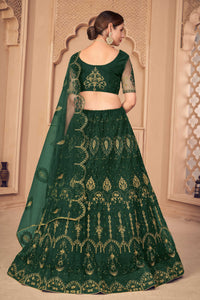 Dark Green Embroidery Lehenga With Thread Wrok For Women