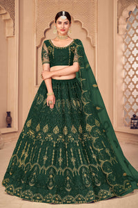 Dark Green Embroidery Lehenga With Thread Wrok For Women