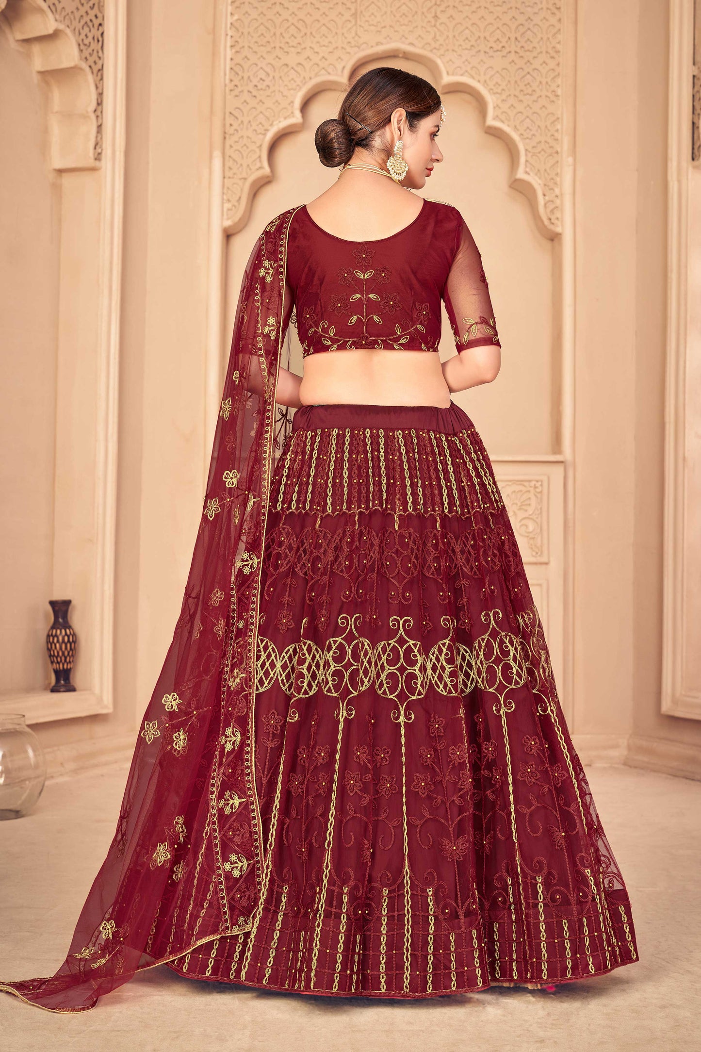 Floral Embroidered Flared Lehenga Choli Set with Dupatta